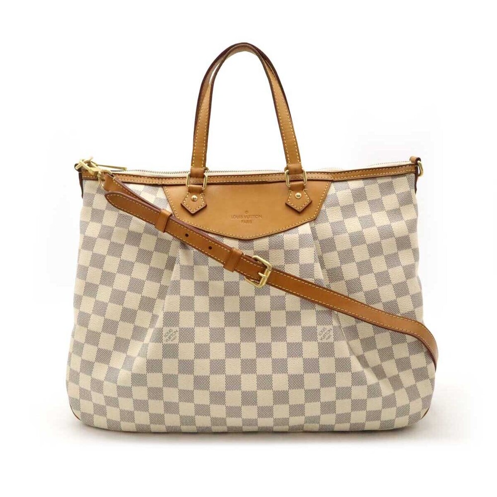 LOUIS VUITTON Damier Azur White Siracusa Tote Bag Shoulder Crossbody